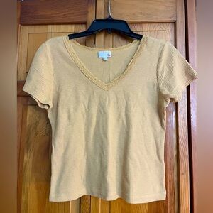 Faded vintage yellow lace t shirt waffle knit